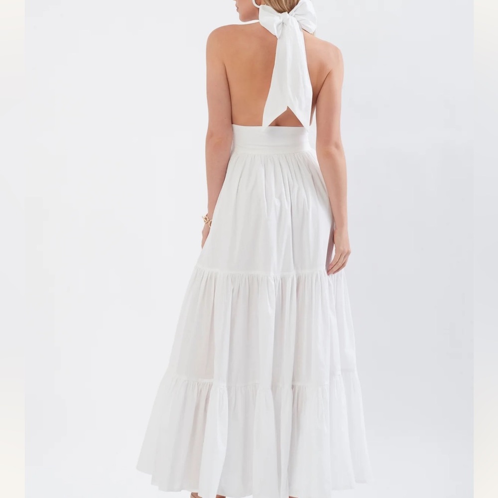 WHITE TIERED COTTON MAXI DRESS WITH BOW